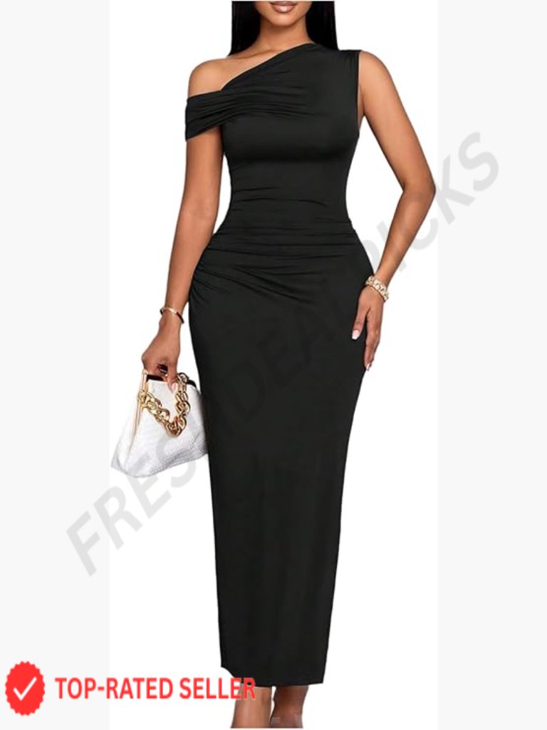 Off Shoulder Ruched Side Slit Bodycon Midi Dress Formal Party Cocktail